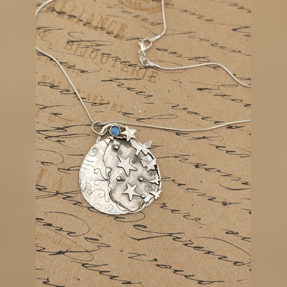 (SOLD) MADE UPON REQUEST KYANITE MOON & STARS PENDANT HANDMADE N STERLING SILVER - Picture 4 of 6